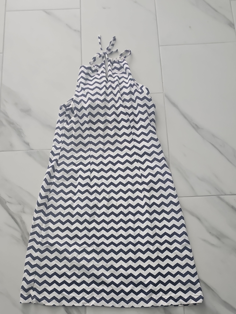 J. McLaughlin Navy and White Chevron Halter Dress